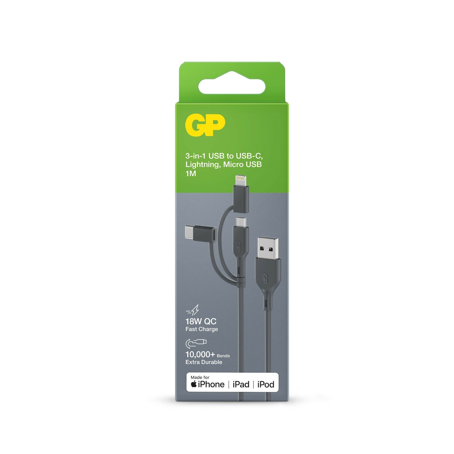 1米3-合-1 USB傳輸線（Micro-USB + Ligtning + USB type C）