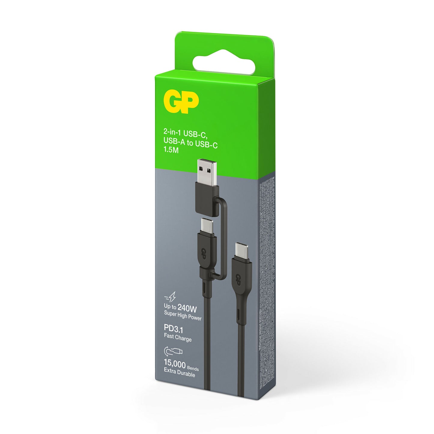 GP超霸1.5米2合1 USB-C / USB-A至USB-C 240W資料傳輸充電線CCBV